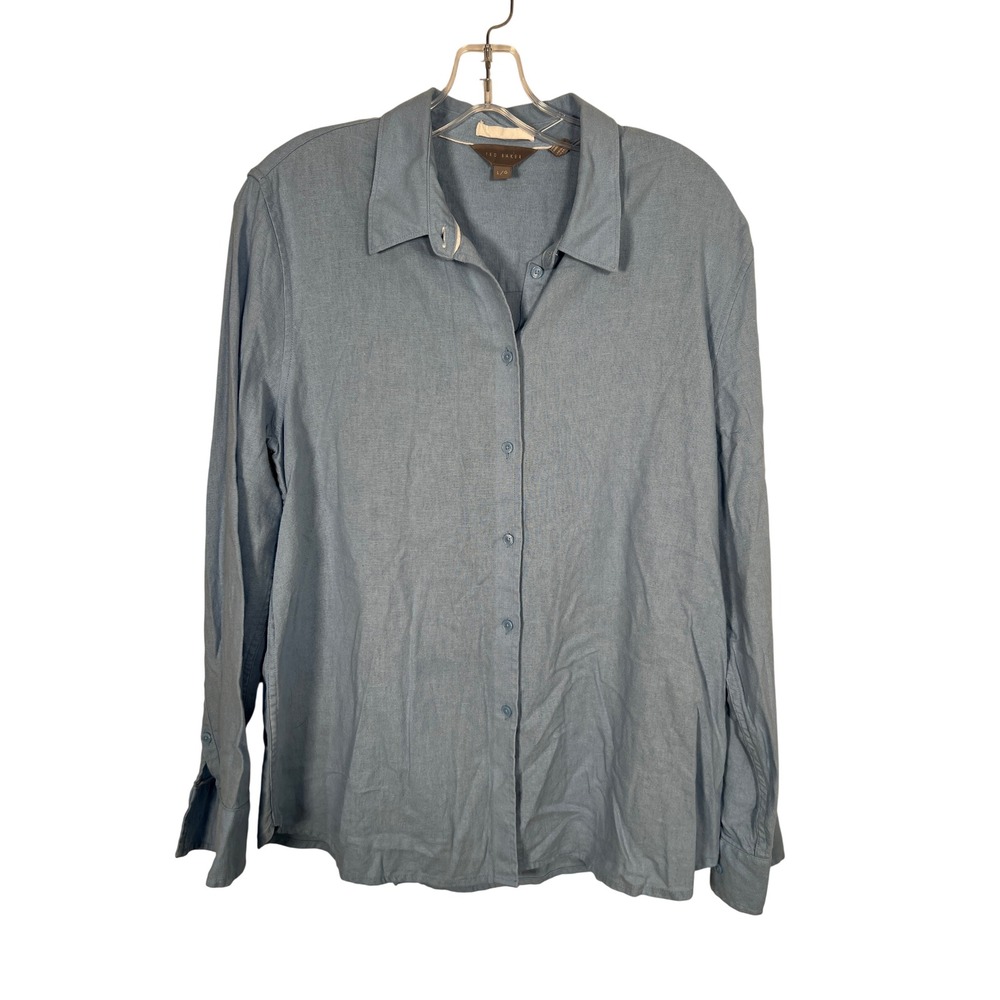 Ted Baker Light Blue Solid Linen Blend Button Down Shirt Coastal Minimalist L